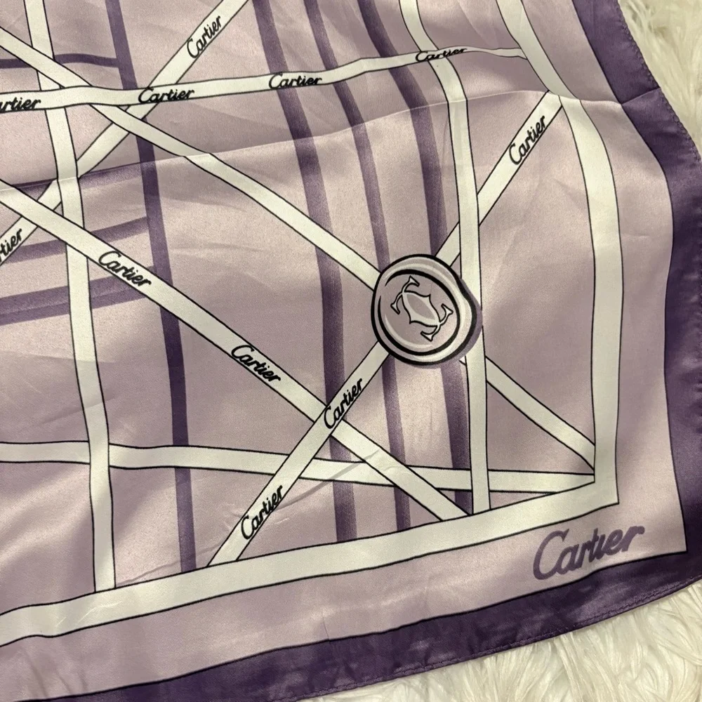 Cartier Silky Scarf 35x35 Purple Monogram Luxury Square Scarf ‼️LASTONE